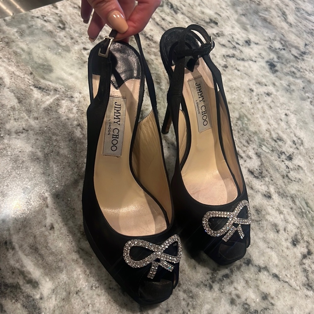 Jimmy Choo Black Satin Pumps